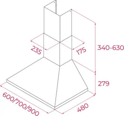 Teka DBP 90 Pro Wall-Mounted Chimney Hood, Pyramid Shape, Stainless Steel Inox, 90cm Width, 780 m3/h Max Extraction, Dual Motor, Halogen Lighting