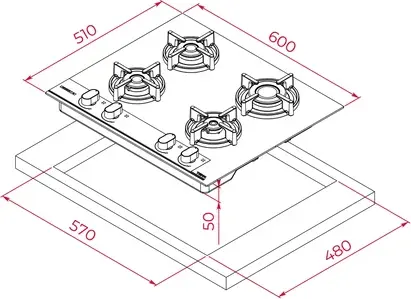 Газовая варочная панель на стекле Teka GBC 64-G1 GBC BM Infinity G1, 60 см, матовый черный с медными деталями, 4 конфорки, чугунные решетки, газ-контроль