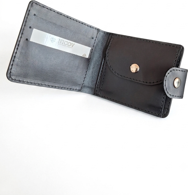NICOV Classic Wallet, 100% Natural Leather, 2 Bank Compartments, 5 Card Slots, Coin Pocket, Flap Closure, 11.5 x 10 cm - Embossed Black