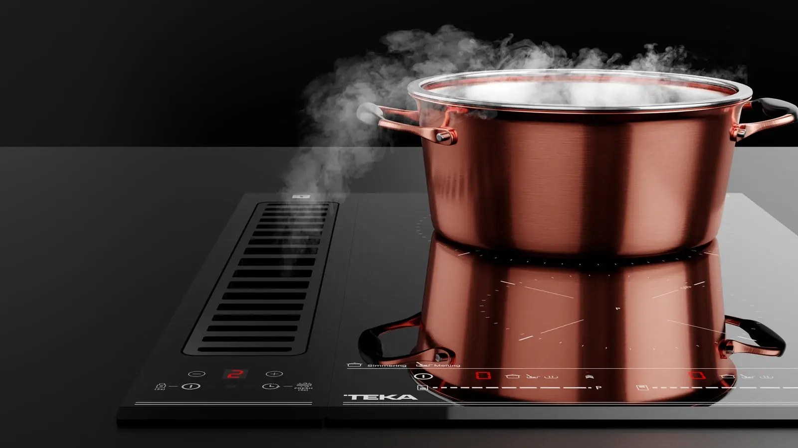 Teka FIH 16760 TOS BK VarioPro Modular Downdraft Hood, Crystal Black, Brushless EcoPower Motor, 630 m3/h Extraction, Touch Control, FreshAir Function