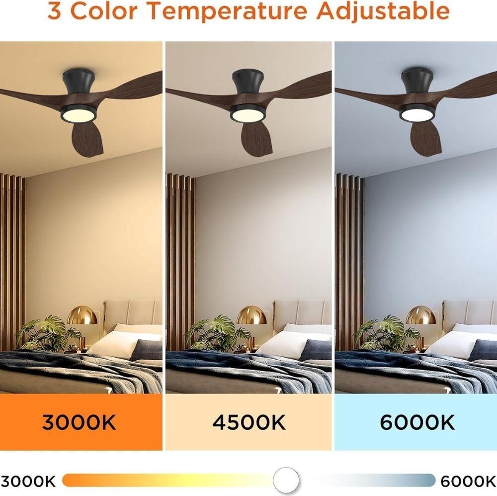 Ventilator de tavan ProLed PRO-YUE-M301-3, 132cm, Motor DC 45W, 3 Pale Aspect Lemn, Lumină LED 3 Culori, Telecomandă, Funcționare Silențioasă