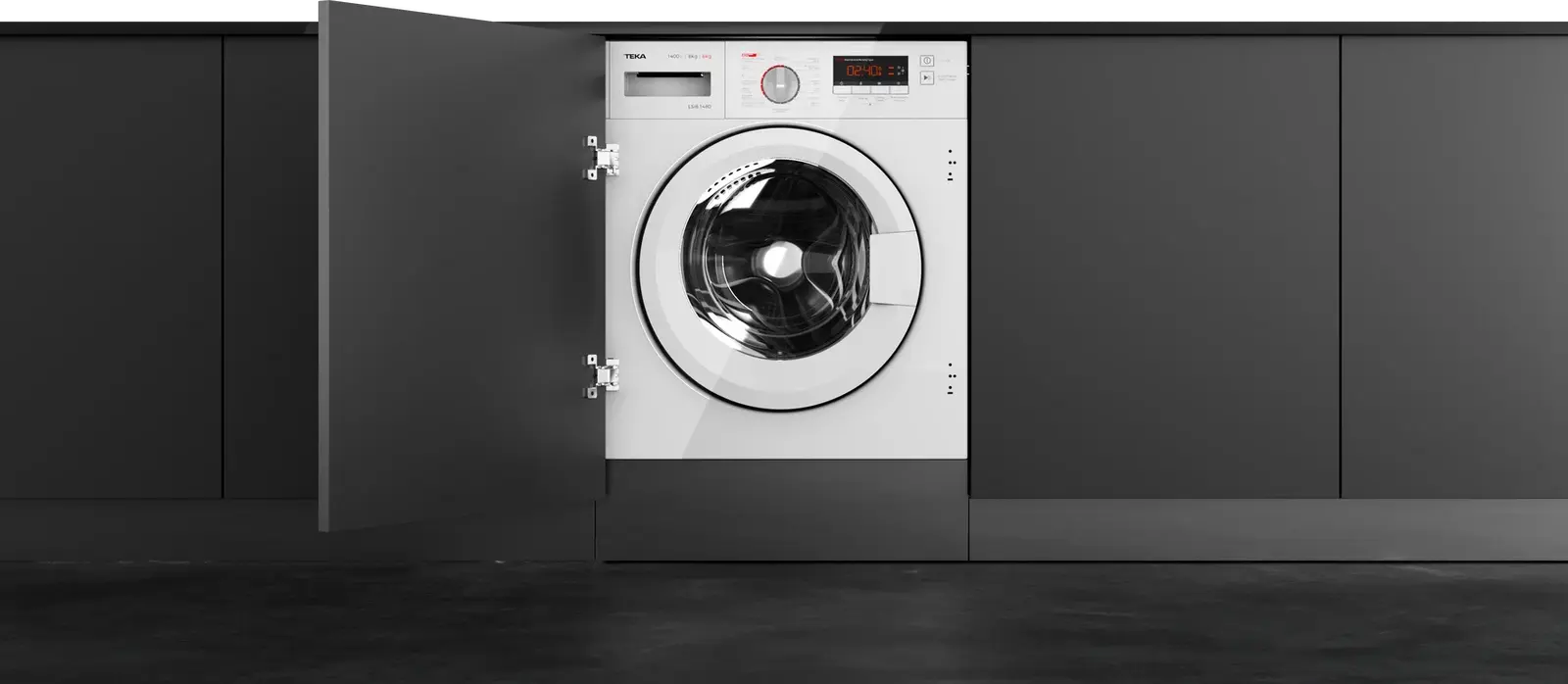 Masina de spalat si uscat incorporabila Teka LSI6 1480 cu pompa de cald, 8kg spalare/6kg uscare, motor Inverter 1400 rpm, 16 programe, Alb