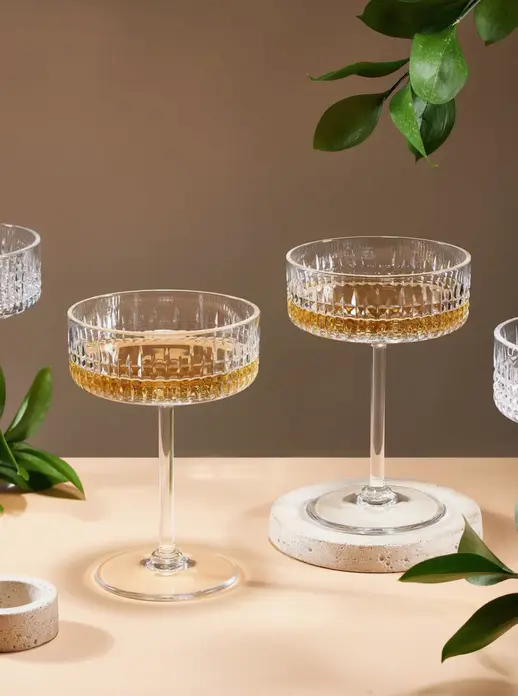 Набор из 2 предметов Бокалы для шампанского ArtCrystal France из резного хрусталя ручной работы, 200 мл, на высокой ножке