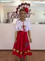 Benefis National Blouse J 0386(6049), White Shirt Fabric, Floral Rose Machine Embroidery, Lace Trim and Red Tassels, Puffy Short Sleeves