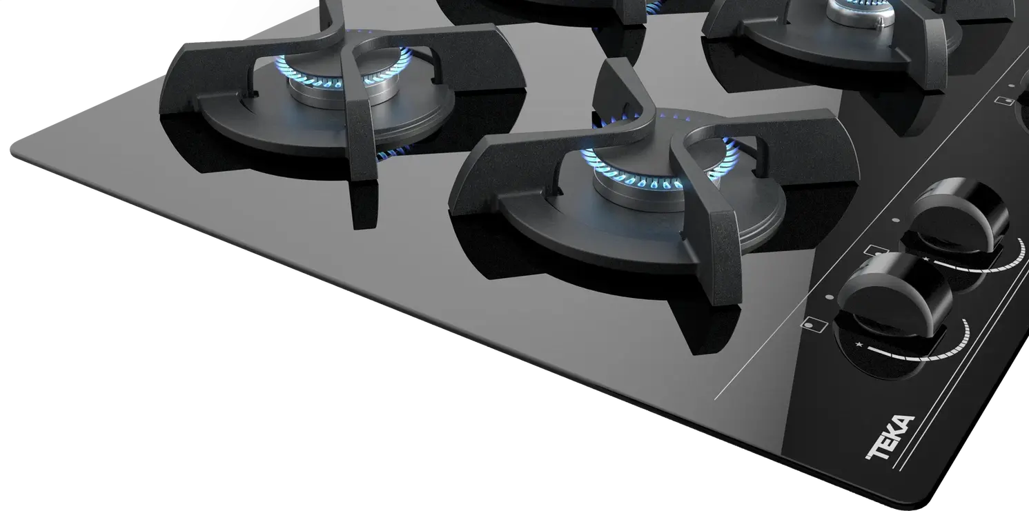 Teka GBC 64000 Gas on Glass Hob, 4 Burners SABAF, Black Tempered Glass, Cast Iron Grids, Auto-ignition & Safety System, 60x51 cm