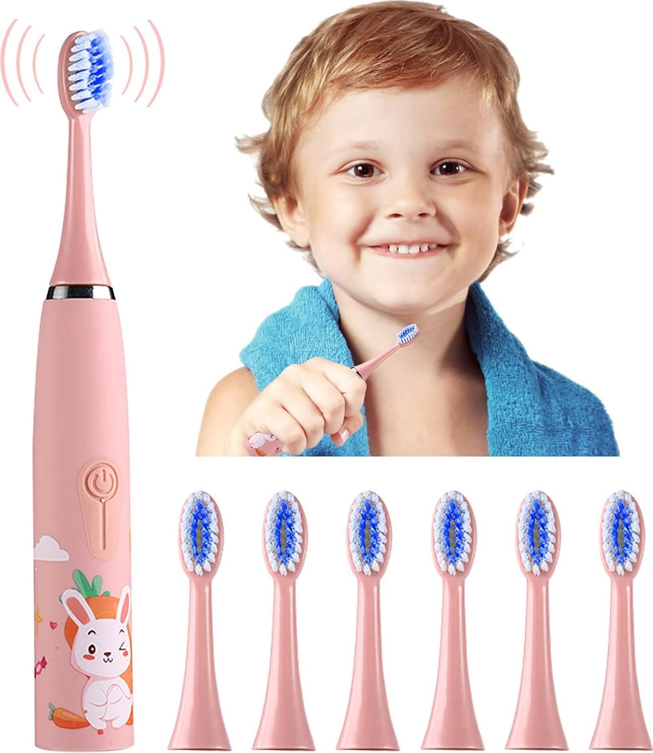 Wi X6 Sonic Electric Toothbrush for Kids 3-15 Years, Pink, 4 Cleaning Modes, 2min Timer, IPX6 Waterproof, Rechargeable, 3D Brush Heads, Ergonomic Handle