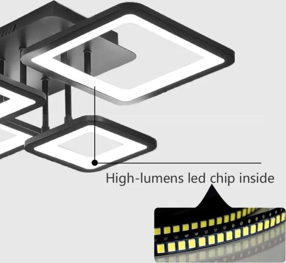 Candelabru LED ProLEd Pro Square, Lustră Modernă 4 Brațe Pătrate, Intensitate Reglabilă cu Telecomandă, Temperatură Culoare Variabilă, Negru Mat