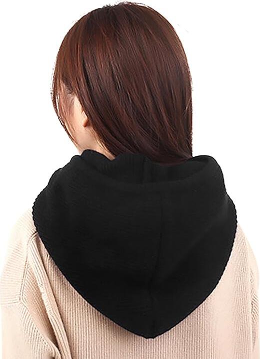 SOMALER Women's Knitted Hood - Cotton/Polyester Blend, Wind & Rain Protection, One Size 55x31x28cm, Minimalist Head & Neck Cover for Spring-Autumn, Color: Black