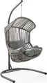 SUNYARD Akcay Single Cocoon Swing Hanging Egg Chair, White-Grey, Hand-Woven Artificial Rattan, Metal Frame, 130kg Capacity, 120x115x210 cm, with Soft Cushions