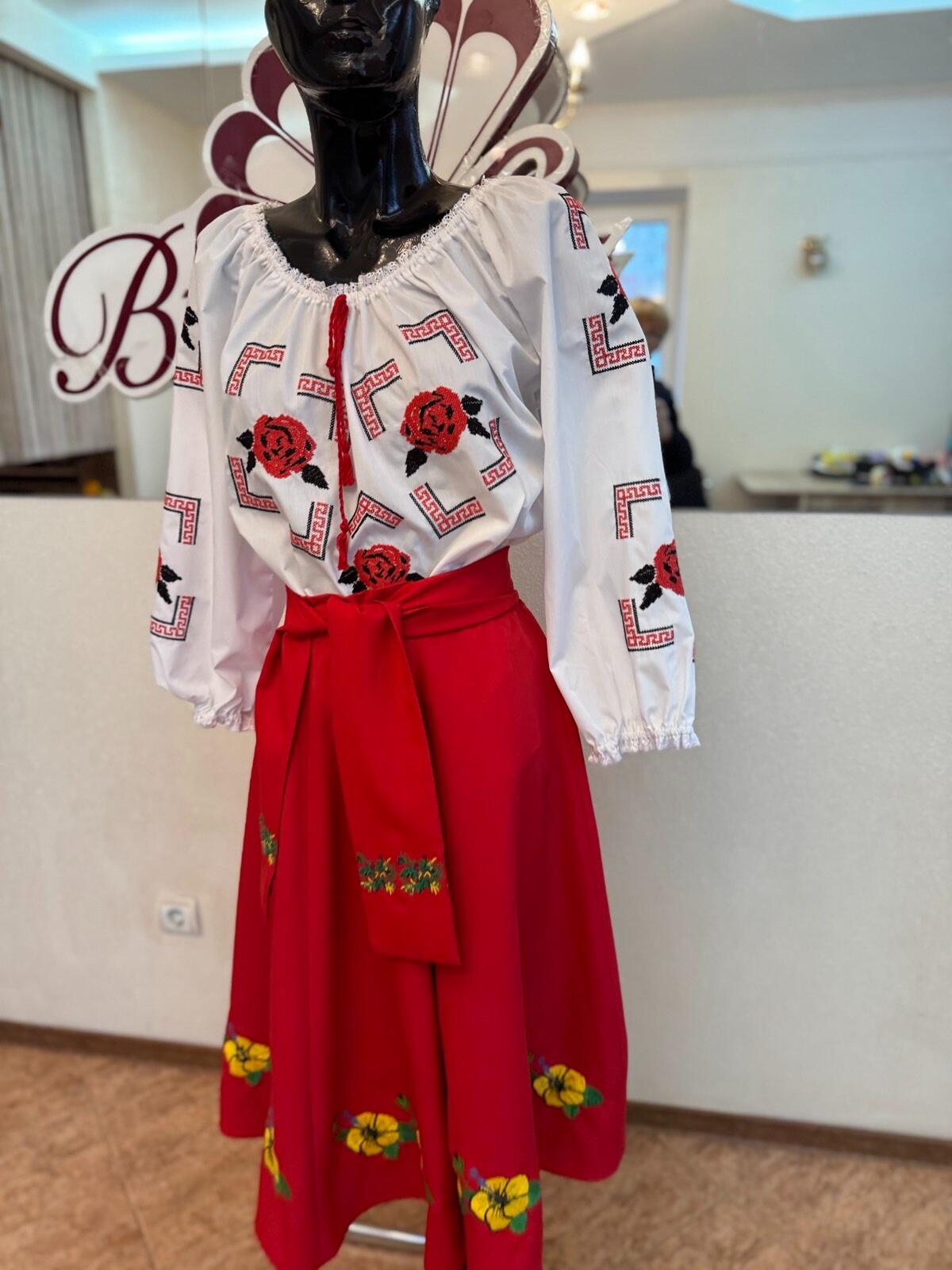 Benefis National Moldavian Blouse J 0376, Machine Embroidery, Lace Elastic Neck and Cuffs, Shirt Fabric, Adult Size L