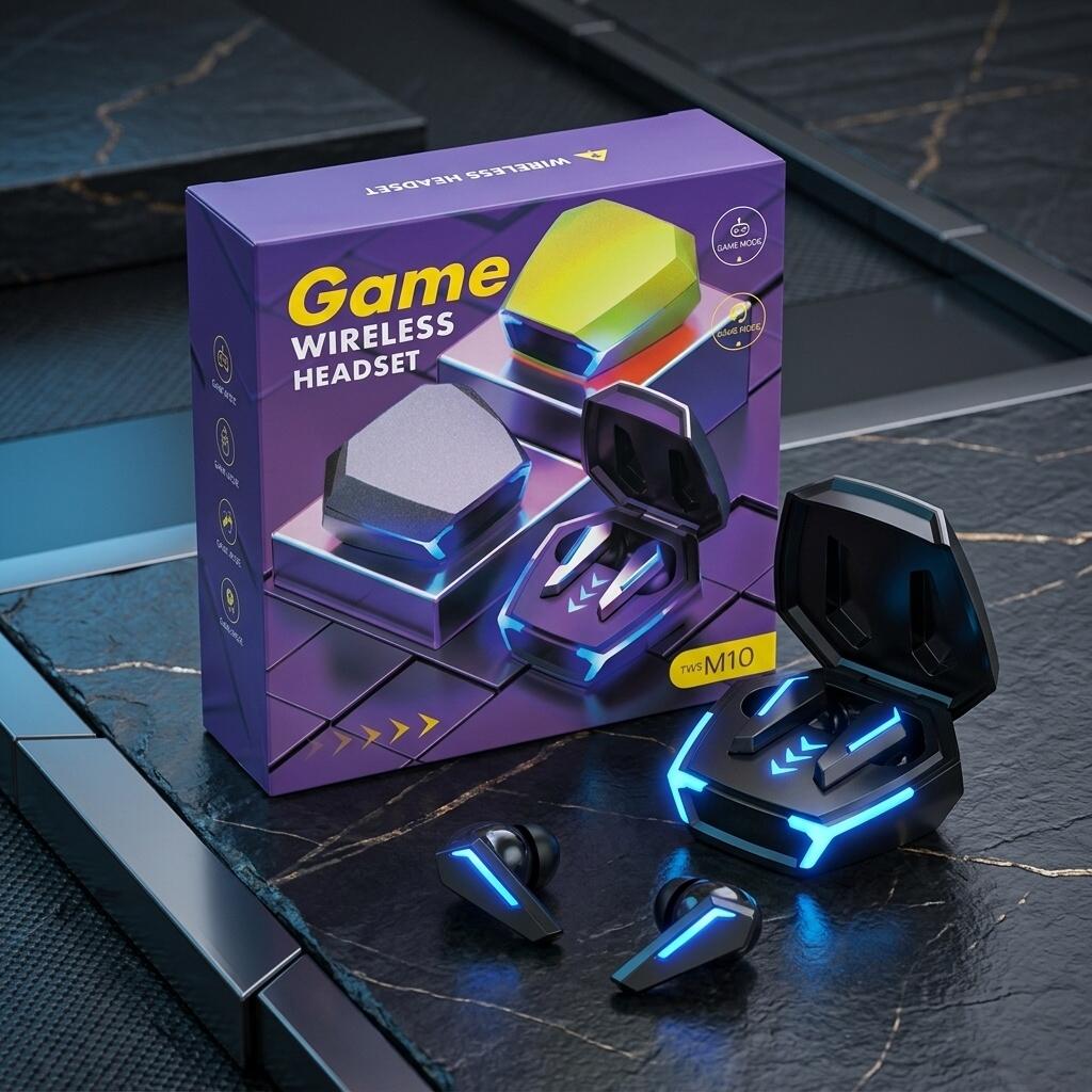 Casca Gaming Wireless M10 TWS, Albă, Bluetooth 5.4, Sunet Hi-Fi Stereo, Latenta 40ms, Anulare Activa a Zgomotului ANC, Rezistenta la Apa IPX5, Lumini LED