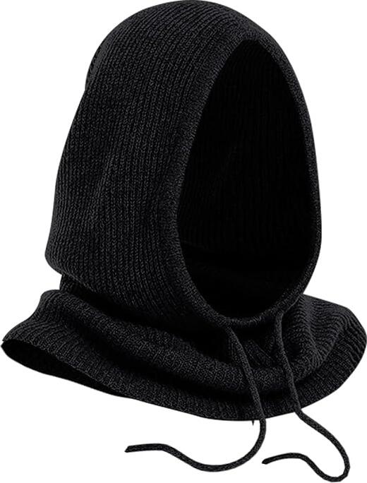 SOMALER Women's Knitted Hood - Cotton/Polyester Blend, Wind & Rain Protection, One Size 55x31x28cm, Minimalist Head & Neck Cover for Spring-Autumn, Color: Black