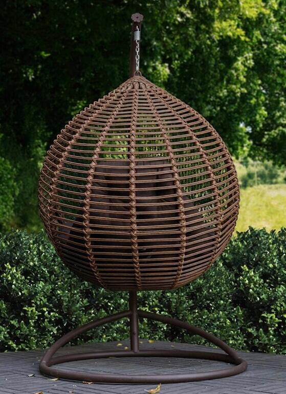 Hanging Egg Chair Rattan Kit Set of 3 with Stand and Brown Pillow, Cedar Color, 1050x730x1200mm, Max Load 110kg, Metal Base Swing