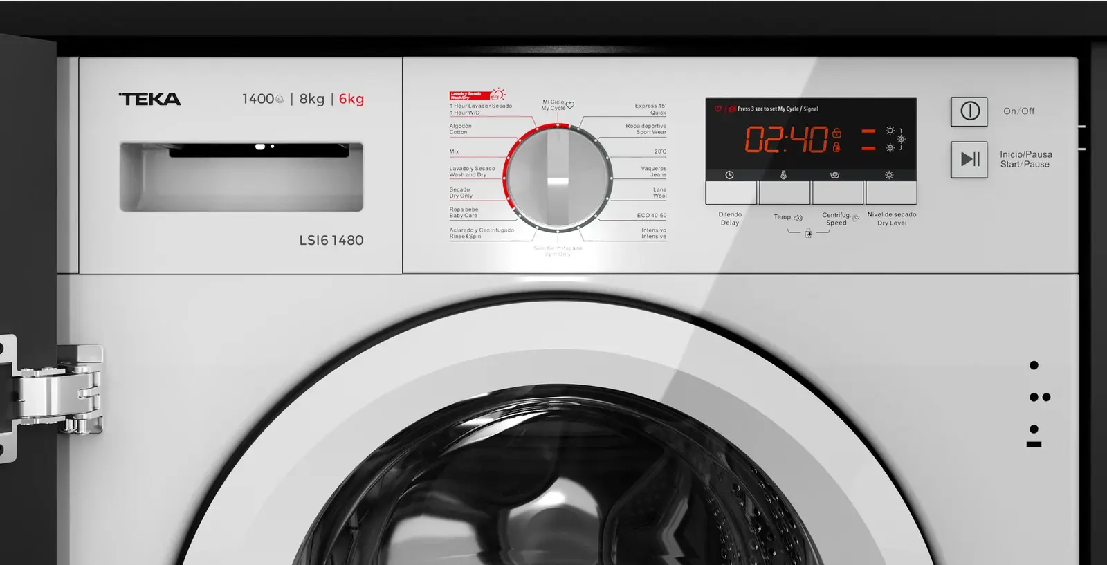 Masina de spalat si uscat incorporabila Teka LSI6 1480 cu pompa de cald, 8kg spalare/6kg uscare, motor Inverter 1400 rpm, 16 programe, Alb