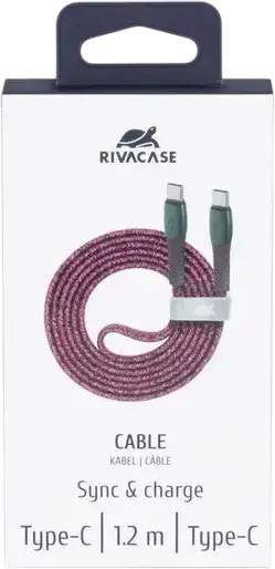 Cablu Rivacase PS6105 USB-C la USB-C Date și Încărcare, 60W Power Delivery, 3A, 480 Mbps, Nylon împletit Design Plat, Conectori Aliaj Zinc, 1.2m, Roșu