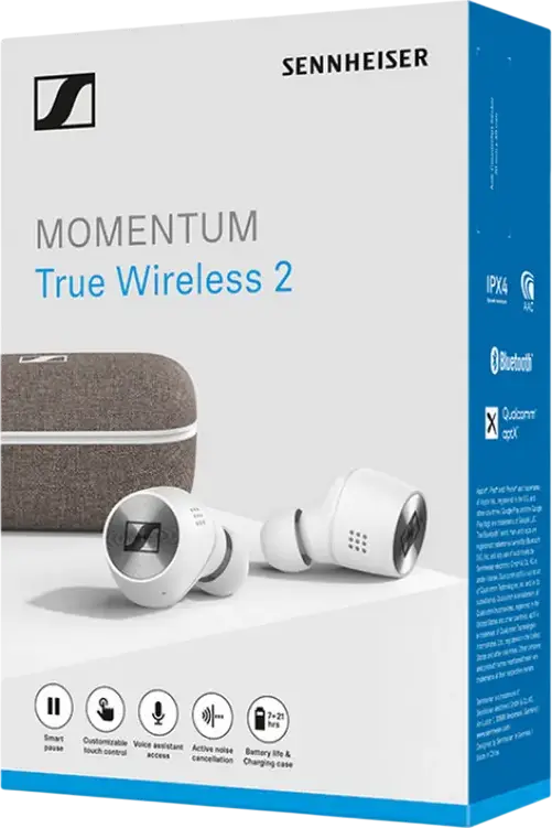 Sennheiser Momentum True Wireless 2 TWS Earbuds, Active Noise Cancellation ANC, Bluetooth 5.1, aptX, 7mm Dynamic Drivers, IPX4, White Color: White