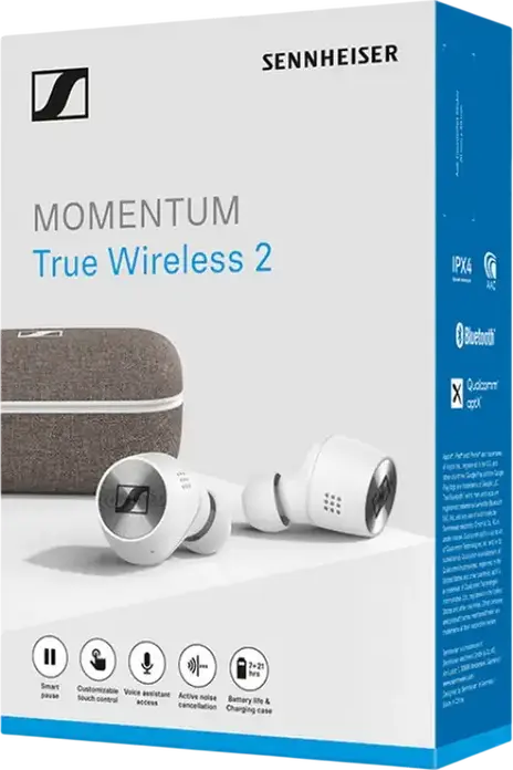 Sennheiser Momentum True Wireless 2 TWS Earbuds, Active Noise Cancellation ANC, Bluetooth 5.1, aptX, 7mm Dynamic Drivers, IPX4, White Color: White