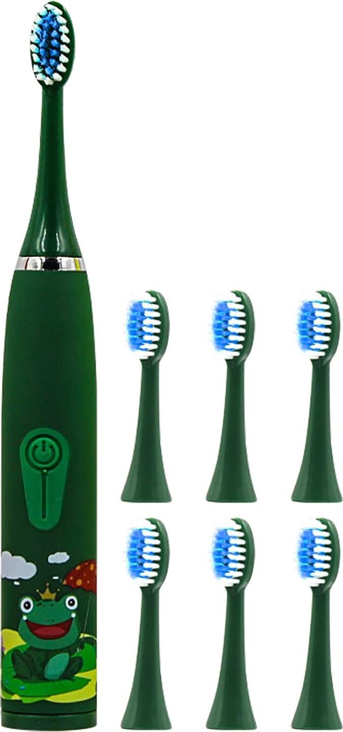 Wi X6 Sonic Electric Toothbrush for Kids 3-15 Years, Green, 4 Cleaning Modes, 2min Timer, IPX6 Waterproof, Rechargeable, 3D Brush Heads, Ergonomic Handle
