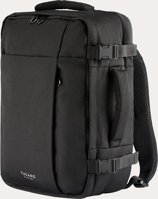 Rucsac de Calatorie Tucano Tugò M BKTUG3-M Cabin, Negru, pentru Laptop 15.6 inch sau MacBook Pro 16 inch, Capacitate 20L, Plastic Reciclat, Suport AirTag, 30x40x16 cm