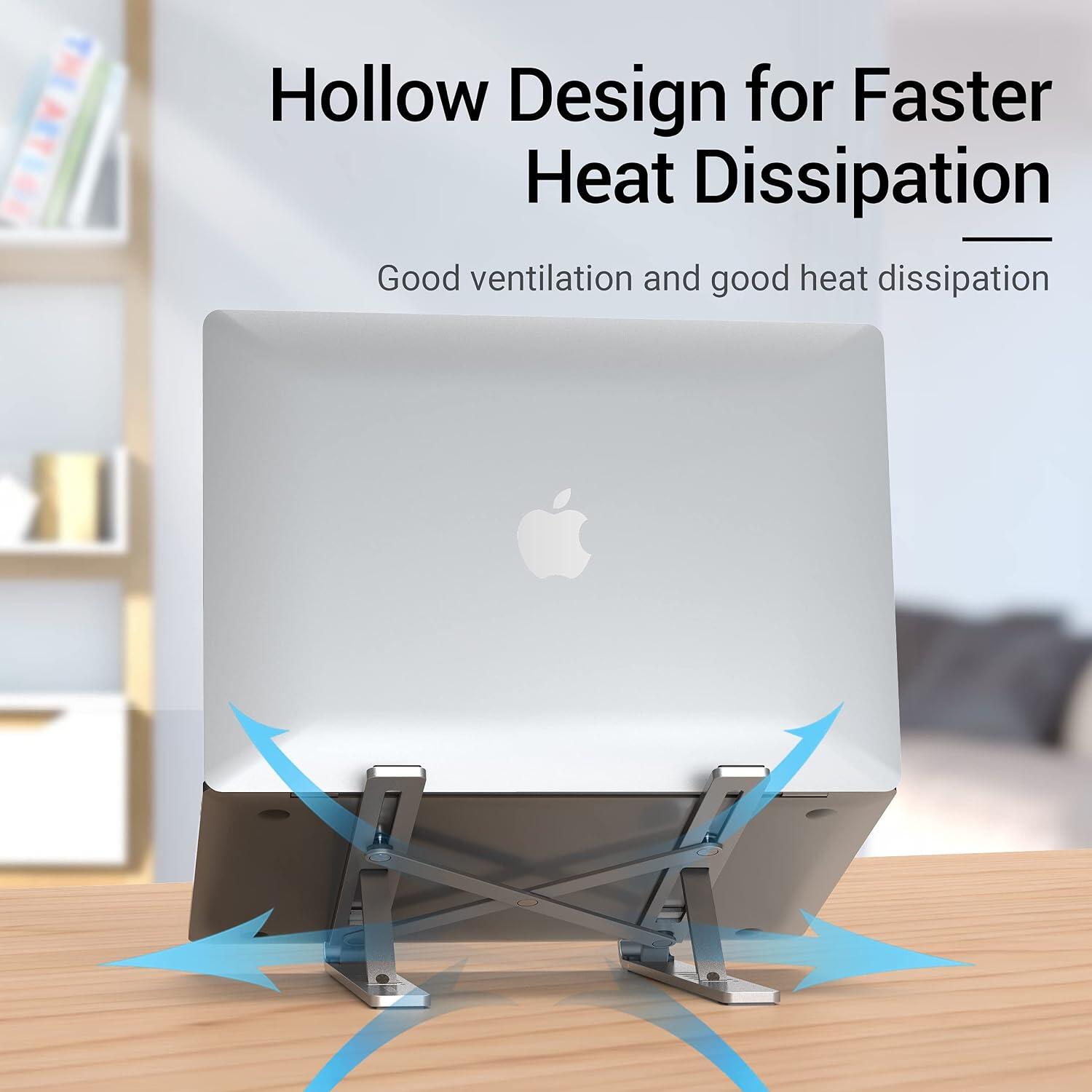 Universal Aluminum Foldable Laptop Stand, 7-Level Adjustable Ergonomic Portable Holder for Laptops and Tablets, Cooling Design, Storage Pouch