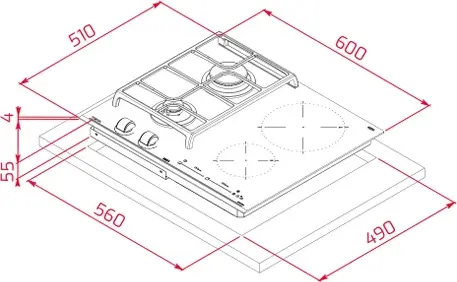 Комбинированная варочная панель Teka JZC 64322 ABN BK, газ на стекле и индукция, 4 конфорки (2 газ + 2 индукция), управление MultiSlider Touch, чугунные решетки