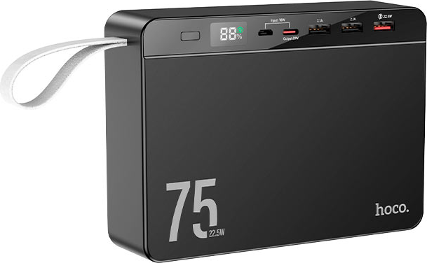 Hoco J94 Overlord Power Bank 75000mAh 22,5W Încărcare rapidă PD QC SCP Baterie externă cu afișaj LED și 4 ieșiri USB - Negru