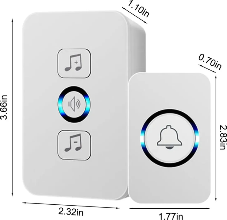 Kit Sonerie Wireless Tecknet, Set de 3 piese (1 Transmiter, 2 Receptoare), Raza 100m, 62 de Melodii, 4 Nivele Volum, IP44 Rezistenta la Apa