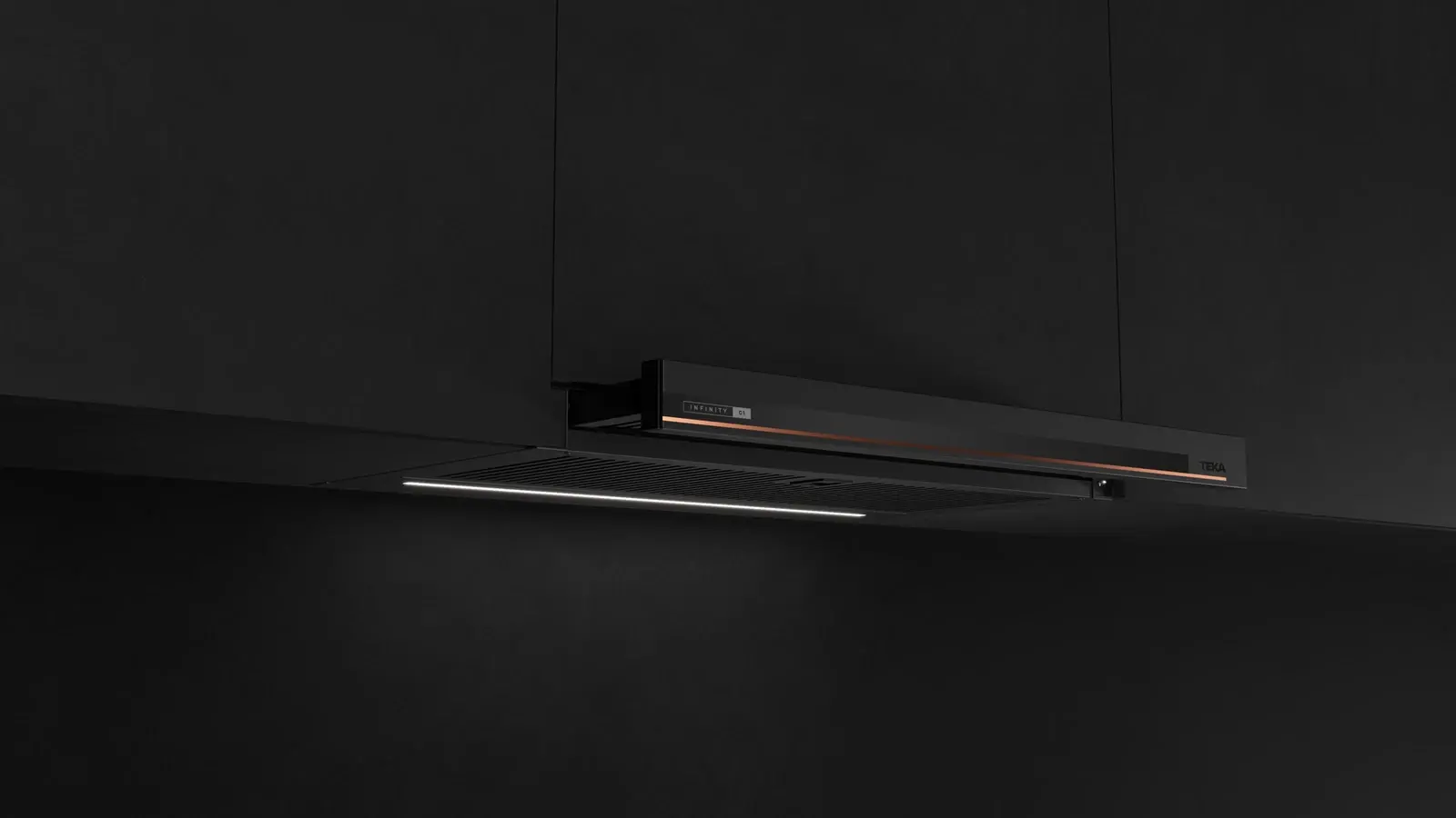 Teka CNL 6415 Plus G1 Infinity Built-in Telescopic Hood, 600mm, Matte Black & Copper, EcoPower Motor, A Energy Class, LED Lighting, Glass Front