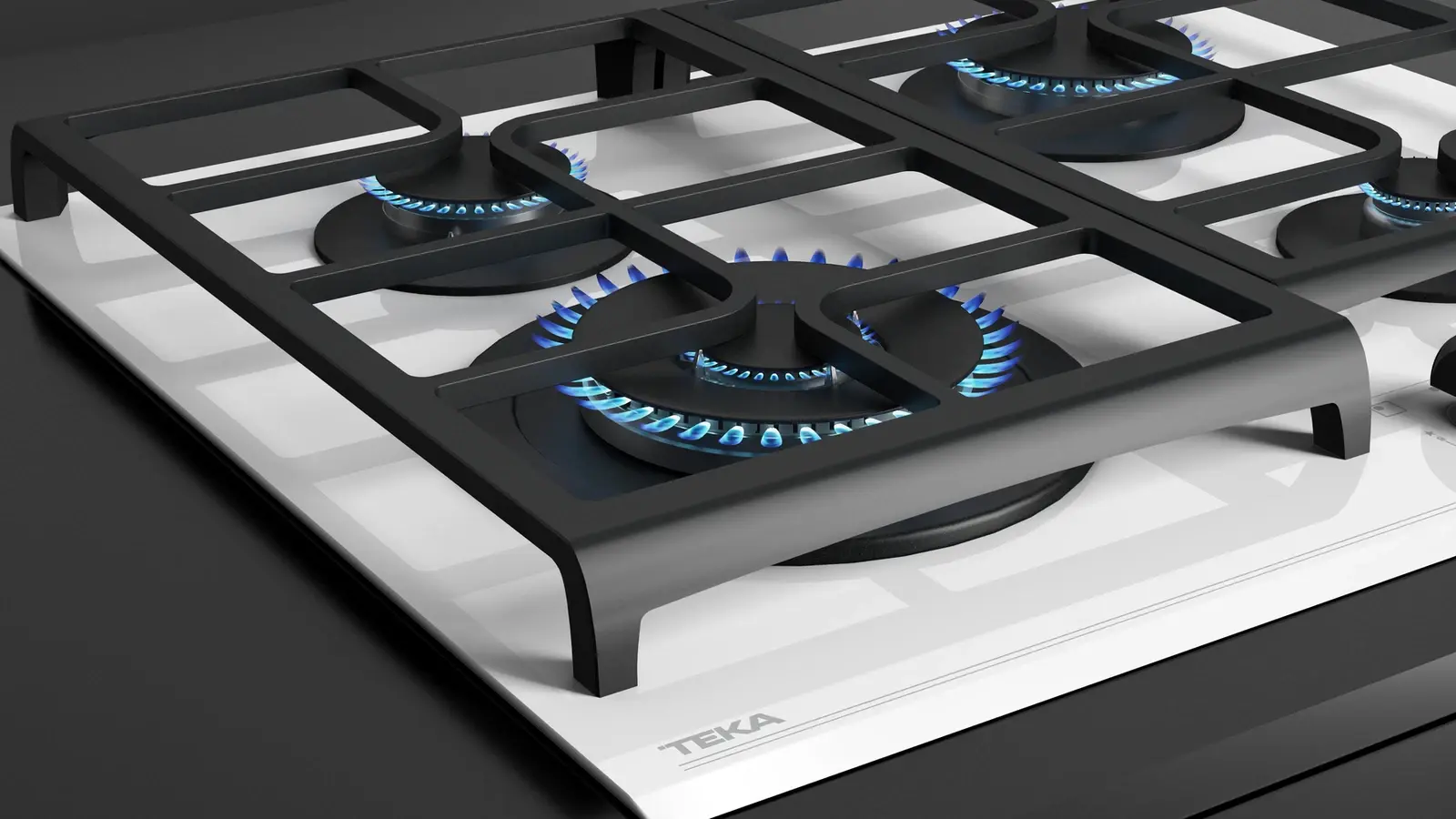 Teka GZC 64321 Urban Colors Gas on Glass Hob, 60 cm White Secured Glass Surface, 4 Burners with ExactFlame System, Cast Iron Grates, Natural Gas