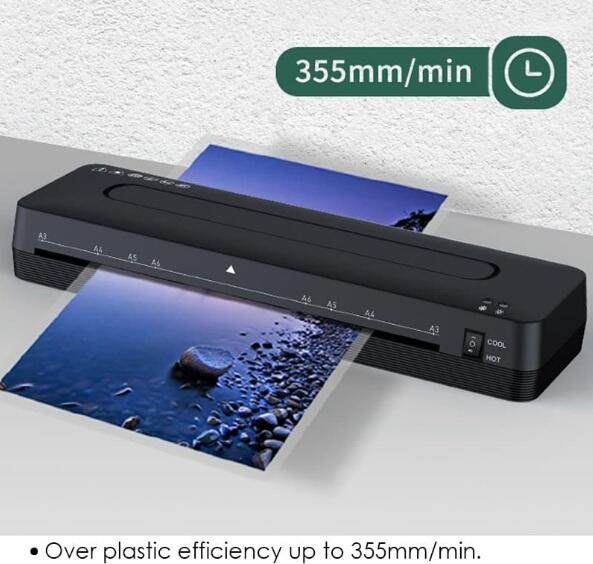 Foska LM1002 A3 Laminator, Hot and Cold Lamination, 2 Rollers, 355mm/min Speed, Plastic Housing, Black, for Documents and Photos