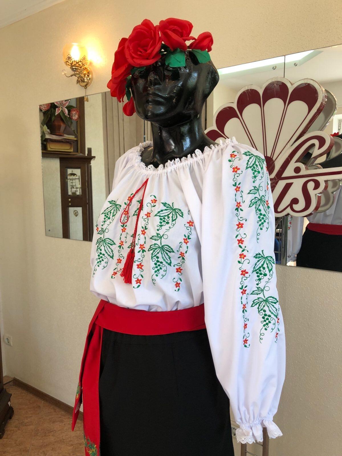 IE Nationala Moldoveneasca Benefis J 0393(4077), Material Camasa, Alb, Broderie Masina cu Struguri si Flori, Dantela Naturala, Maneca Lunga