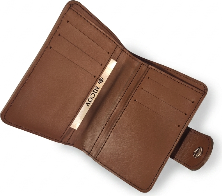 NICOV Book Type Wallet, Black with relief, Handmade 100% Natural Leather, 13 x 10 cm, with Coin Pocket, Card and Document Slots, Snap Button Closure