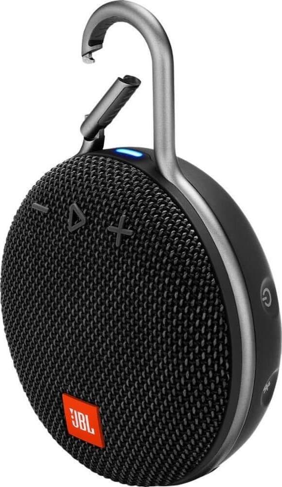 JBL Clip 3 Portable Bluetooth Speaker, IPX7 Waterproof, 10h Battery Life, Integrated Carabiner, Built-in Mic, 3.3W RMS, Black
