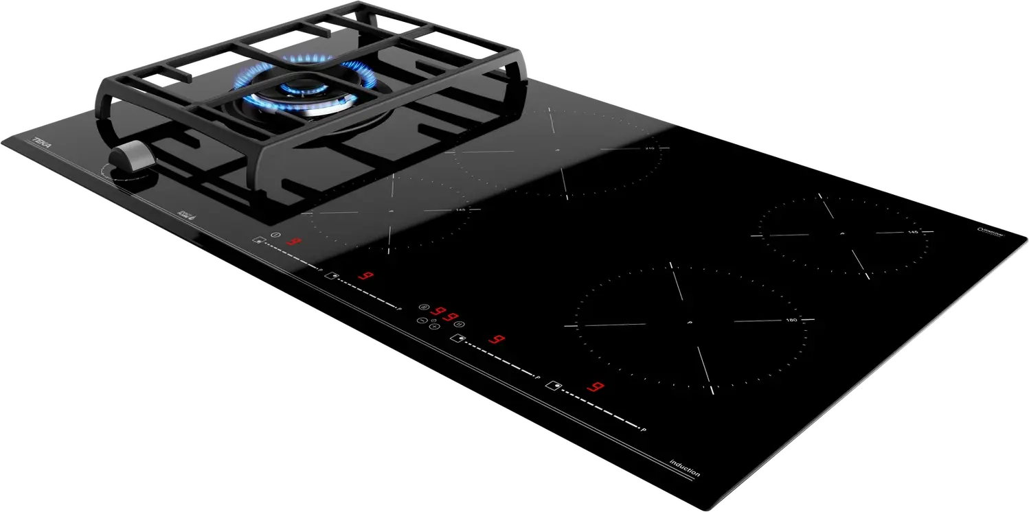 Teka JZC 95314 ABN Mixed Induction and Gas Hob, 5 Zones (4 Induction + 1 Double Ring Gas), MultiSlider Touch Control, ExactFlame, Ceramic Glass, 90cm