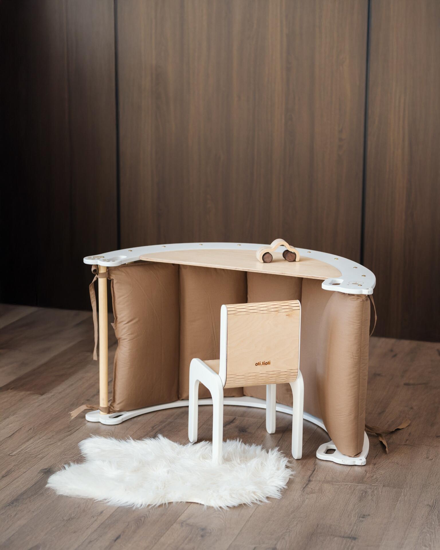 Set de Joacă Modular Pikler Oli.Lioli Bârlog 7-în-1, Triunghi de Cățărat din Lemn, Leagăn în Formă de Urs și Rampă, Gimnastică Montessori pentru Copii 0-10 ani