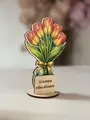 Lemica Wooden Pen Holder Tulip Bouquet Design, Natural Eco-Friendly Plywood, 9 x 17 cm, Round Stable Base, Customizable Engraved Desk Organizer
