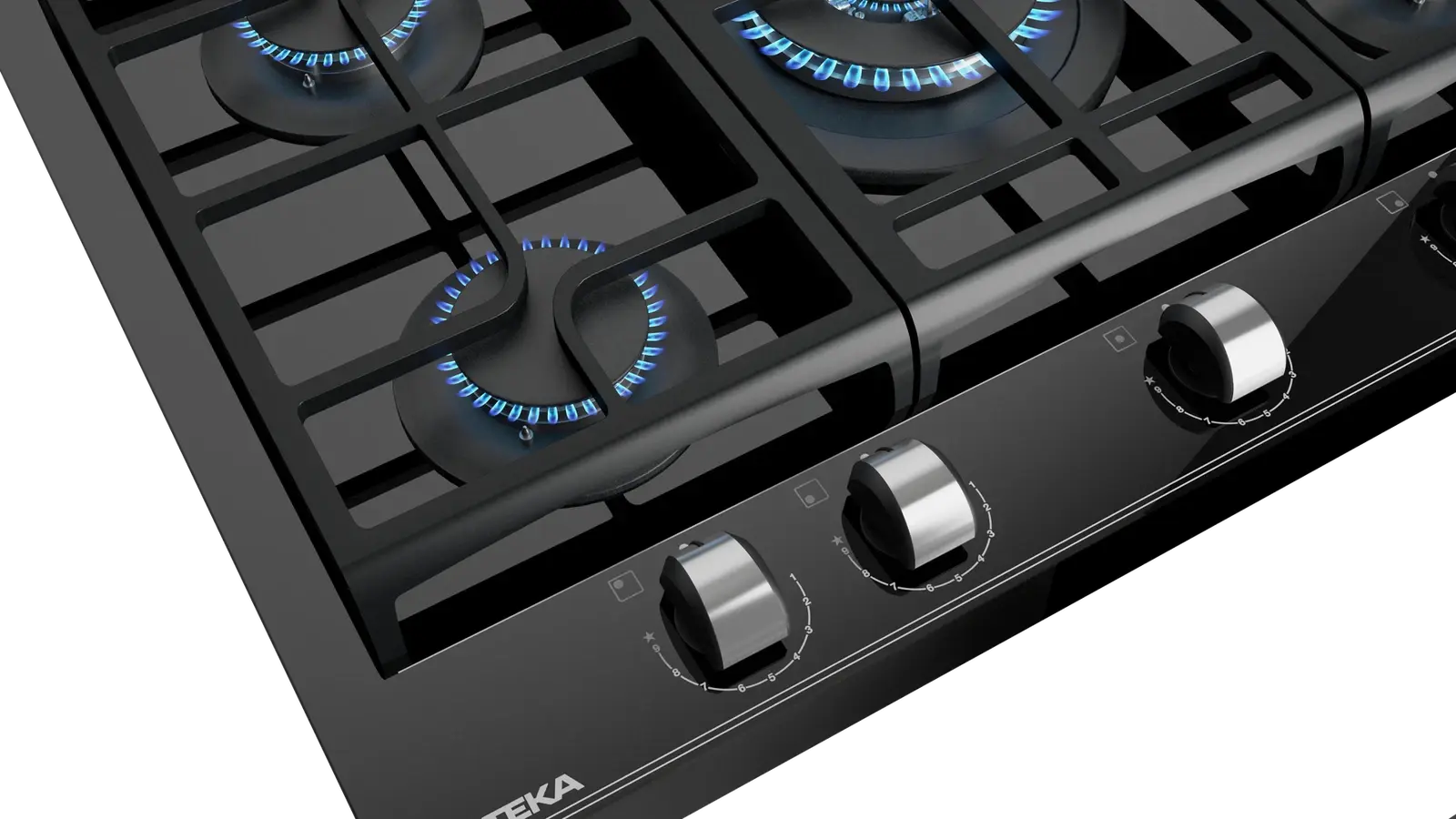 Teka GZC 75330 Gas on Glass Hob, 5 Burners with ExactFlame Control, SABAF High-Efficiency Burners, Cast Iron Grids, Night River Black Ceramic Glass