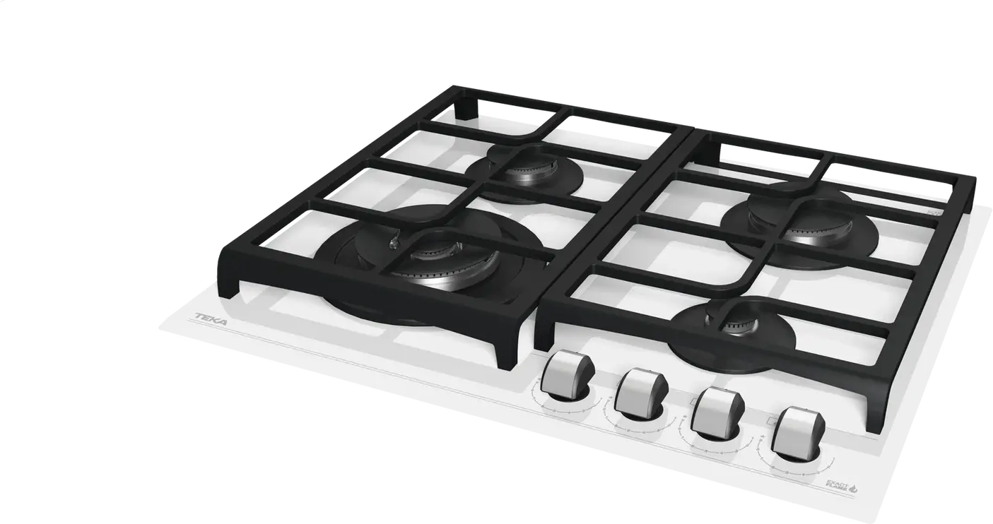 Teka GZC 64321 Urban Colors Gas on Glass Hob, 60 cm White Secured Glass Surface, 4 Burners with ExactFlame System, Cast Iron Grates, Natural Gas