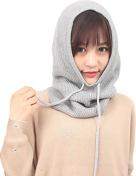 SOMALER Women's Knitted Hood - Light Grey, Cotton/Polyester Blend, Wind & Rain Protection, One Size 55x31x28cm, Minimalist Head & Neck Cover for Spring-Autumn