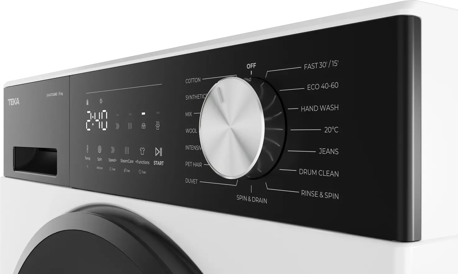 Masina de spalat rufe Teka WM 20841 W EU cu capacitive 8kg, Motor Inverter, 1400 rpm, Tehnologie SteamCare si SmartWash, 15 Programe, Alba