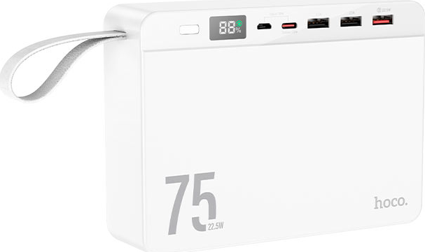 Hoco J94 Overlord Power Bank 75000mAh 22,5W Încărcare rapidă PD QC SCP Baterie externă cu afișaj LED și 4 ieșiri USB - Alb