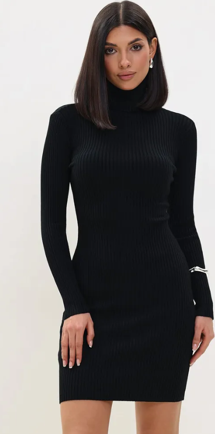 Rochie Pulover ESFASHION cu Guler Înalt, Culoare Vișiniu, Croială Slim Fit din Tricot Canelat din Amestec de Cașmir și Lână, Mărime Universală, Lungime 85cm