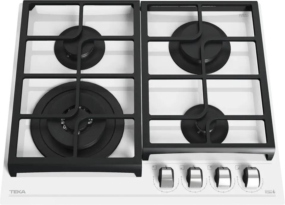 Teka GZC 64321 Urban Colors Gas on Glass Hob, 60 cm White Secured Glass Surface, 4 Burners with ExactFlame System, Cast Iron Grates, Natural Gas