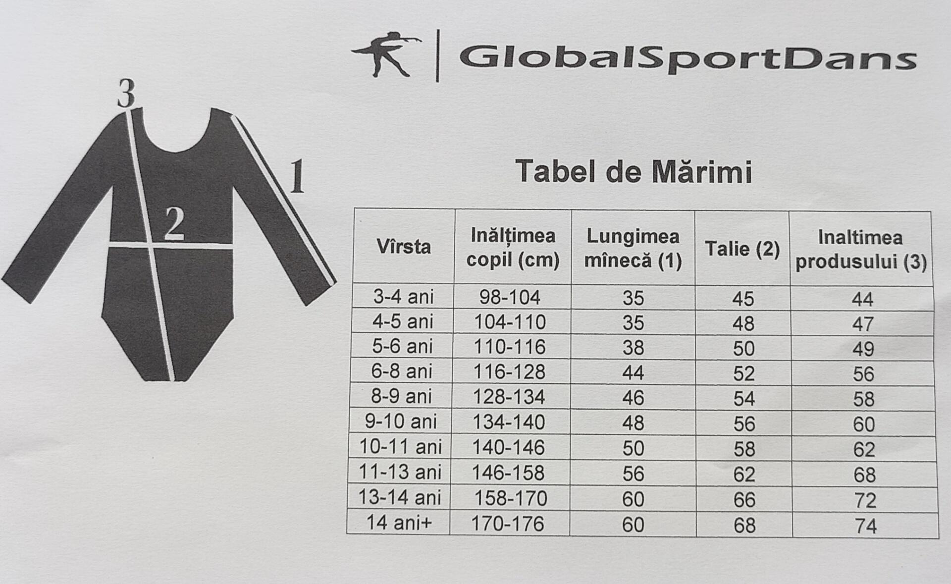 Costum Dans Copii GlobalSportDans Rochita Eva, Set Body din Bumbac si Fustă din Poliamid, Negru, 116-128 cm, Maneca Lunga