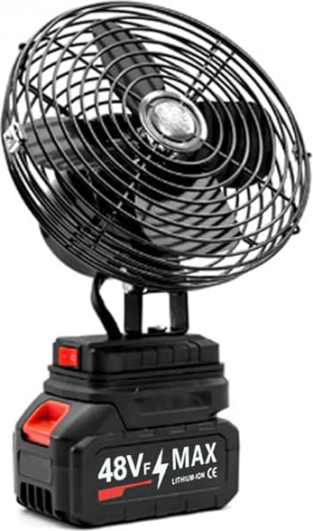 FK-VL-801 Cordless Oscillating Fan 21V, 20cm Portable Heavy-Duty Work Fan with 2 Rechargeable Batteries, Charger, 3 Speeds and LED Light