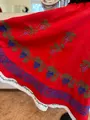 Benefis Moldovan National Skirt J 0126, Traditional Red Embroidery with Grape and Floral Motifs, White Lace Trim, Natural Materials