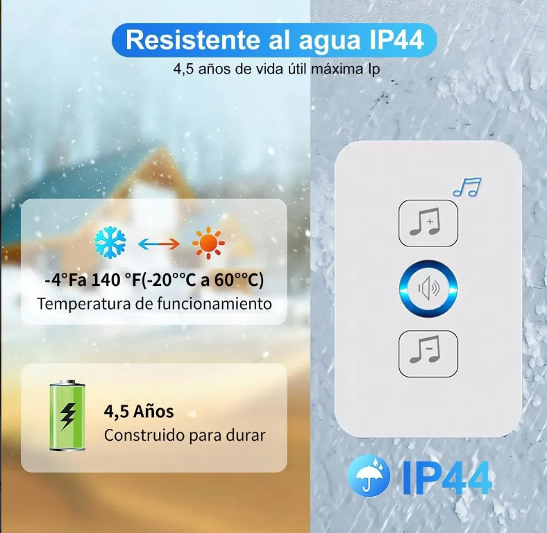 Kit Sonerie Wireless Tecknet, Set de 3 piese (1 Transmiter, 2 Receptoare), Raza 100m, 62 de Melodii, 4 Nivele Volum, IP44 Rezistenta la Apa