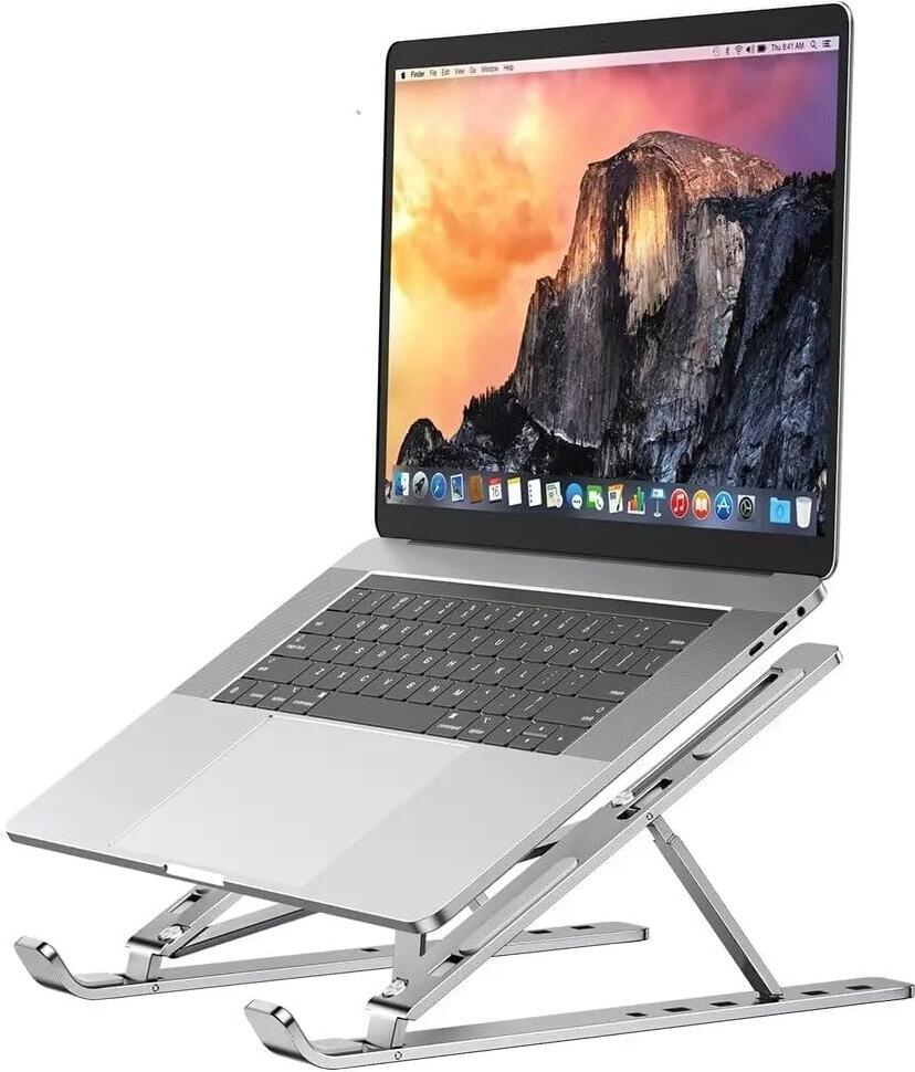 Universal Aluminum Foldable Laptop Stand, 7-Level Adjustable Ergonomic Portable Holder for Laptops and Tablets, Cooling Design, Storage Pouch