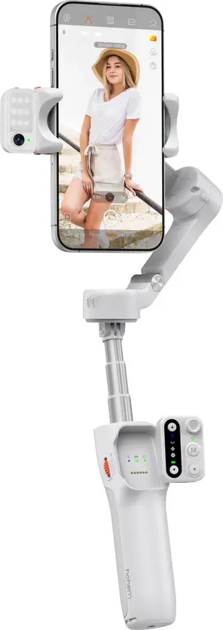 Hohem iSteady V3 3-Axis Smartphone Gimbal Stabilizer with Magnetic AI Tracker, Fill Light, Built-in Extension Rod, Tripod and Bluetooth Remote - Arctic White