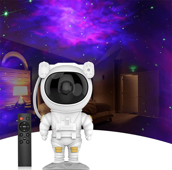 Proiector Galaxie Astronaut cu Cer Steleat - Lumini LED cu 8 Mode Colorate, Stele Laser Verzi, Rotatie 360°, Telecomandă, Lumină de Noapte USB (120x113x228mm)